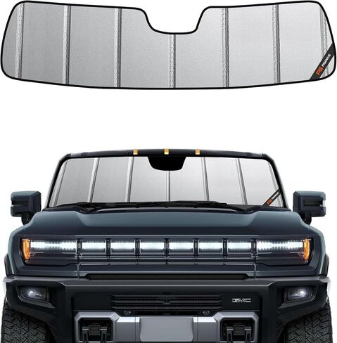 Pigenius Windshield Sun Shade for GMC Hummer EV Pickup 2022-2026 & SUV 2024-2026, Reversible Silver/Black in Kuwait