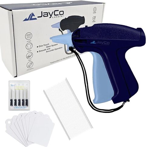 JayCo Standard Tagging Gun (Not Stitch Gun) Kit – Includes Standard Price Tag Attacher Gun, 6 Steel Needles, 1000 pcs 2" Barbs & 200 pcs White Price Tags for Clothing, Retail Store Garage Sale in Saudi Arabia
