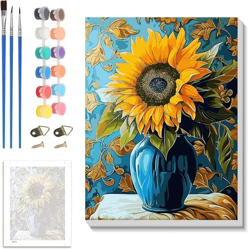 zpptAugs Paint by Numbers Kit for Adults Beginners，Sunflower Funny Adult Paint by Number Kits on Canvas,Digital Oil Number Painting Kits for Home Decor Gift 12"x16"(Without Frame) in Kuwait