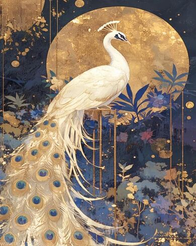 WUIVCTR A White Peacock Paint by Numbers Kit for Adults, Modern Aesthetic Paint by Number on Canvas, Abstract Art Digital Oil Painting Kits Suitable for Home Wall Decoration Gift 16" x 20" in Kuwait