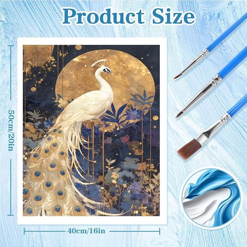 WUIVCTR A White Peacock Paint by Numbers Kit for Adults, Modern Aesthetic Paint by Number on Canvas, Abstract Art Digital Oil Painting Kits Suitable for Home Wall Decoration Gift 16" x 20" in Kuwait