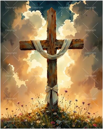 Christian Paint by Numbers Kit for Adults - DIY Wooden Cross with White Cloth and Flowers Painting on Canvas 16x20In, Framed Acrylic Paint Set, Suitable for Beginners, Art for Decoration/Gifts in Saudi Arabia