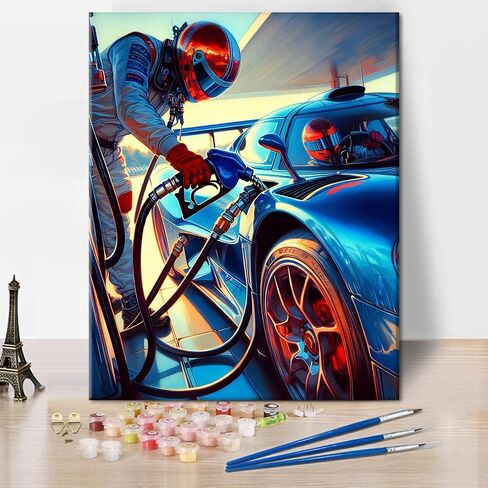 TUMOVO Racing Car Paint by Numbers Kit for Adults, Oil Gun in the Hand of a Technician Wearing a Sports Glove Paint by Number with Brushes and Pigment, DIY Art Crafts, 16x20 Inch in Kuwait