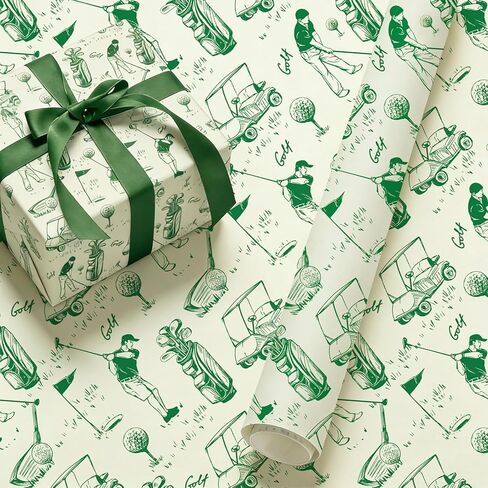 Whaline Golf Wrapping Paper -Mini Roll- 17 In x 32.8 Ft Green Sports Theme Gift Wrap Paper for Birthday Father's Day Sport Party Wrapping Supplies in Kuwait