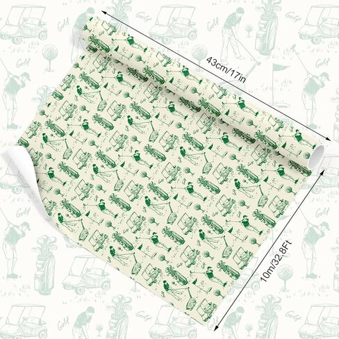 Whaline Golf Wrapping Paper -Mini Roll- 17 In x 32.8 Ft Green Sports Theme Gift Wrap Paper for Birthday Father's Day Sport Party Wrapping Supplies in Kuwait