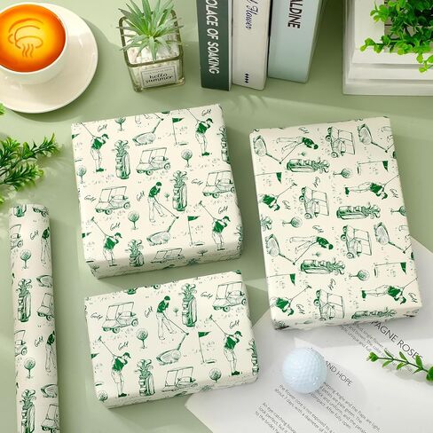 Whaline Golf Wrapping Paper -Mini Roll- 17 In x 32.8 Ft Green Sports Theme Gift Wrap Paper for Birthday Father's Day Sport Party Wrapping Supplies in Kuwait