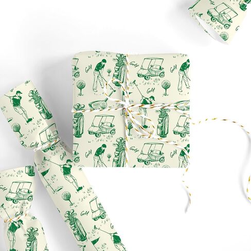 Whaline Golf Wrapping Paper -Mini Roll- 17 In x 32.8 Ft Green Sports Theme Gift Wrap Paper for Birthday Father's Day Sport Party Wrapping Supplies in Kuwait