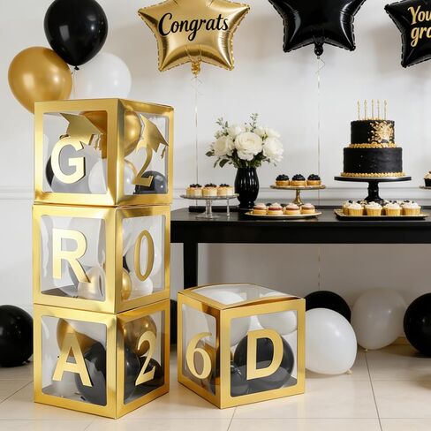 Fonder Mols 2026 Graduation Party Balloon Boxes, Graduation Decorations Class of 2026 High School College Kindergarten Graduation Party Decorations Supplies(no Balloons) (Gold) in Saudi Arabia