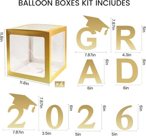 Fonder Mols 2026 Graduation Party Balloon Boxes, Graduation Decorations Class of 2026 High School College Kindergarten Graduation Party Decorations Supplies(no Balloons) (Gold) in Saudi Arabia