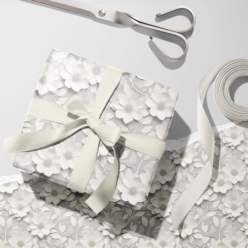 Dtiafu Wedding Wrapping Paper Roll - 3D White Floral Design for Valentine's Day Wedding Birthday Holiday Gifts Total 28.5sq.ft in Kuwait