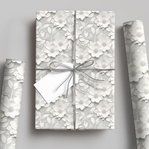 Dtiafu Wedding Wrapping Paper Roll - 3D White Floral Design for Valentine's Day Wedding Birthday Holiday Gifts Total 28.5sq.ft in Kuwait