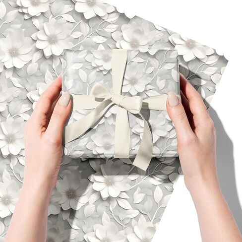 Dtiafu Wedding Wrapping Paper Roll - 3D White Floral Design for Valentine's Day Wedding Birthday Holiday Gifts Total 28.5sq.ft in Kuwait