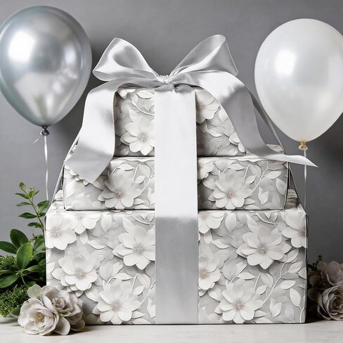 Dtiafu Wedding Wrapping Paper Roll - 3D White Floral Design for Valentine's Day Wedding Birthday Holiday Gifts Total 28.5sq.ft in Kuwait