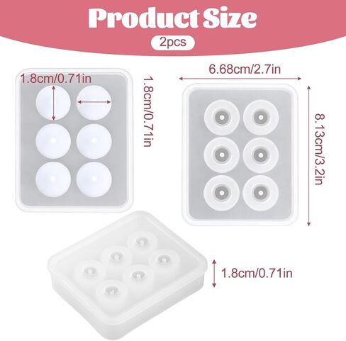 2 Pcs Bead Molds for Epoxy Resin Silicone Resin Bead Mold Set Round Ball Molds with Holes Beads Mold for Epoxy Bracelet Suitable for DIY Earrings Necklaces Craft Decoration Making Tools in Saudi Arabia