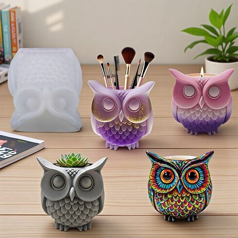 1 Set of owl Silicone Molds Pen Holder Storage Box Resin Mold Epoxy Resin Roughness Shaped Plaster Mold Concrete Clay for Potted Plant Ornaments Trinket Container, 3D DIY Making Decor Art Crafts in Saudi Arabia
