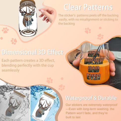 4 PCS Father's Day Hunting Deer UV DTF Cup Wrap 16oz Ready, rub on Stickers High Viscosity Self-Adhesive for Glass Cans and Hard Surfaces in Saudi Arabia