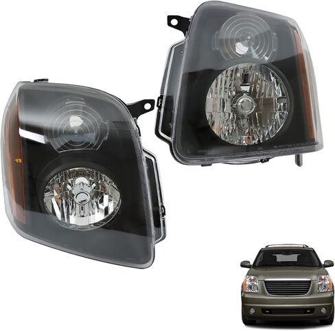 زوج واحد من المصابيح الأمامية البديلة لـ Denali XL 1500 XL 2500 2007-2014 مجموعة المصابيح الأمامية للسائق والراكب الأسود RH وLH 15861025 15861026 in Kuwait