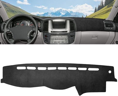 غطاء لوحة أجهزة القياس متوافق مع ملحقات Toyota Land Cruiser 7th Gen/Lexus LX 470 1999-2007 غطاء لوحة أجهزة القياس من الجلد السويدي غطاء لوحة أجهزة القياس، وسادة مضادة للانزلاق وواقي من الشمس للسجاد (أسود) in Kuwait