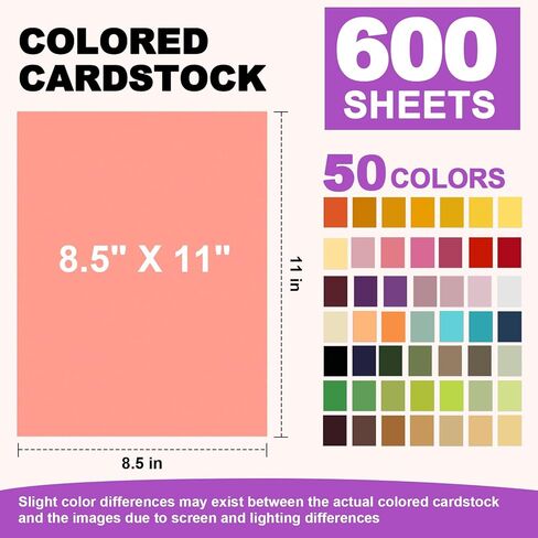 habgp 600 Sheets Colored Cardstock 8.5" X 11", 50 Assorted Colors Construction Paper for DIY Crafts, Card Stock Printer Paper, Thick Cardstock Paper for School Supplies & Party Decor (180GSM/65LB) in Kuwait