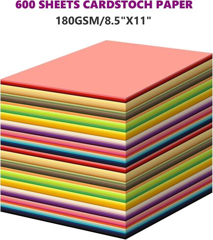 habgp 600 Sheets Colored Cardstock 8.5" X 11", 50 Assorted Colors Construction Paper for DIY Crafts, Card Stock Printer Paper, Thick Cardstock Paper for School Supplies & Party Decor (180GSM/65LB) in Kuwait