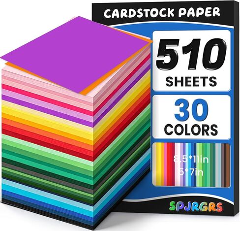 510 Sheets Colored Paper 8.5" X 11" & 5" X 7" Construction Paper 30 Assorted Colors Construction Paper Bulk Colored Cardstock Printer Paper for DIY Crafts School Supplies Card Making Cricut, 120 GSM in Kuwait