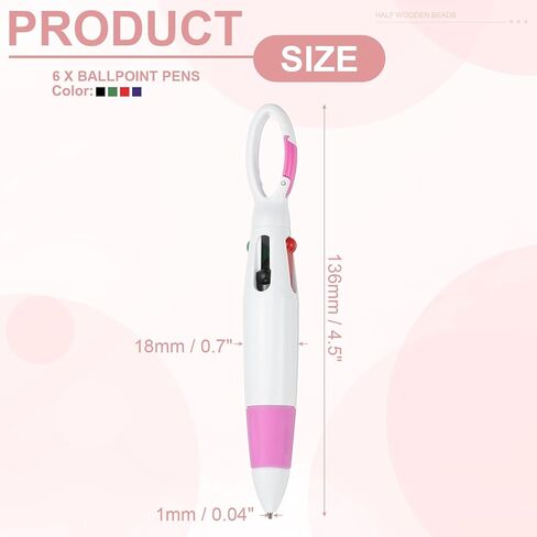 PATIKIL 4 Colors Retractable Ballpoint Pens, 6Pcs 1.0mm Ballpoint Pen with Buckle Clip Keychain for Office Supplies Children Gift, Rose Red in Kuwait