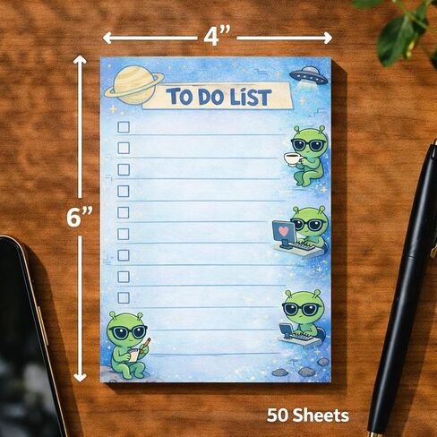 Alien Sticky Notes Gifts,50 Sheets 4x6 Inch Space-Themed Notepad, Alien Lover Gift Stationery Stuff Decor, Birthday Gifts for Men, Women, Office Coworker, Friend in Saudi Arabia