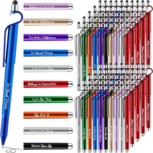 Sayglossy 100 Pcs Inspirational Pens Bulk Motivational Ballpoint Pen with Writing Touch Screen and Mobile Phone Stand 3-in-1 for Office School Supplies Inspirational Gifts (Black) in Kuwait