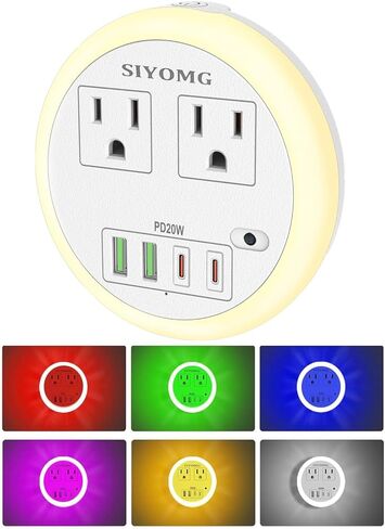 Outlet Extender with Night Light, Multi Plug Outlet Splitter with 4 USB Ports (PD -Type C 20W) Wall Charger, Mini Power Strip Plug Expander for Travel Home Office Dorm Room in Saudi Arabia