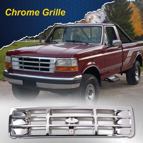 شبكة شواية كروم من CHEDA، متوافقة مع 1992-1996 Ford F150 1992-1997 Ford F250، بلاستيك، فضي in Kuwait