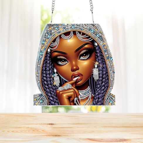 Focart 5D DIY Acrylic Special Shaped Diamonds Painting Hanging Pendant Kits, Lady Jewelry Diamond Art Hanging Window Pendant Ornament for Home Decoration and Gift in Saudi Arabia
