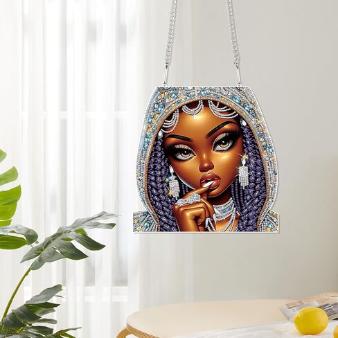Focart 5D DIY Acrylic Special Shaped Diamonds Painting Hanging Pendant Kits, Lady Jewelry Diamond Art Hanging Window Pendant Ornament for Home Decoration and Gift in Saudi Arabia