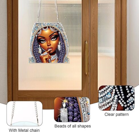 Focart 5D DIY Acrylic Special Shaped Diamonds Painting Hanging Pendant Kits, Lady Jewelry Diamond Art Hanging Window Pendant Ornament for Home Decoration and Gift in Saudi Arabia