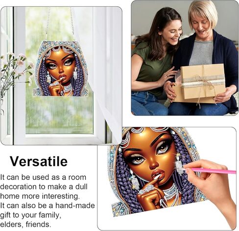 Focart 5D DIY Acrylic Special Shaped Diamonds Painting Hanging Pendant Kits, Lady Jewelry Diamond Art Hanging Window Pendant Ornament for Home Decoration and Gift in Saudi Arabia