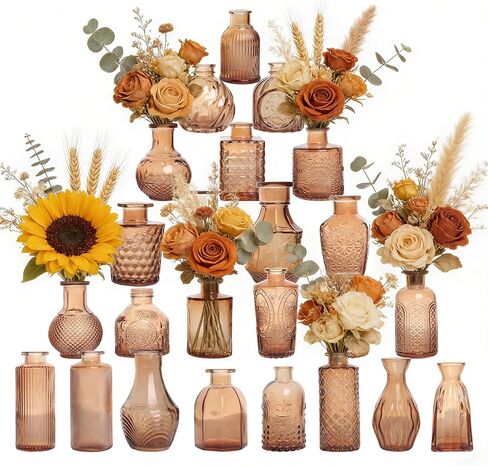 Petal Petite Glass Vase Set of 36 Small Amber Glass Bud Vases, Mini Vintage Flower Vases for Wedding Centerpieces & Table Décor, Champagne Vases in Bulk for Single Stem, Home and Office Decor in Saudi Arabia