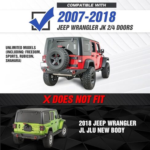 for Wrangler JK JKU Rear Bumper with Spare Tire Carrier Compatible with 2007-2018 Jeep Wrangler JK JKU Bumper with LED Lights, License Plate Frame, 2" Hitch Receiver, Paintable Armor, D-Rings in Kuwait