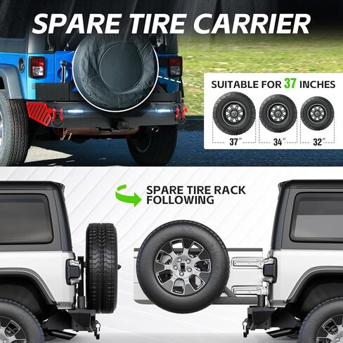 for Wrangler JK JKU Rear Bumper with Spare Tire Carrier Compatible with 2007-2018 Jeep Wrangler JK JKU Bumper with LED Lights, License Plate Frame, 2" Hitch Receiver, Paintable Armor, D-Rings in Kuwait
