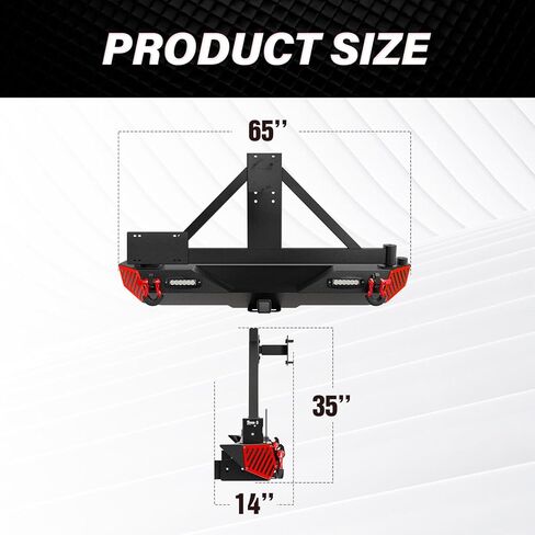 for Wrangler JK JKU Rear Bumper with Spare Tire Carrier Compatible with 2007-2018 Jeep Wrangler JK JKU Bumper with LED Lights, License Plate Frame, 2" Hitch Receiver, Paintable Armor, D-Rings in Kuwait