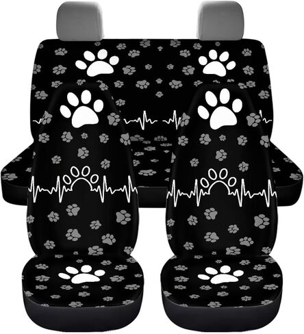 Dog Paws Print Car Seat Covers Full Set, Auto Seat Protector Front & Rear Bench Seat Protectors Universal Fit, for Sedan Truck Van SUV, Cars Interior Accessories in Saudi Arabia