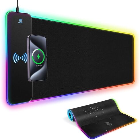 لوحة ماوس ألعاب RGB مع شحن لاسلكي 15 وات، لوحة ماوس LED كبيرة جدًا XXL مقاس 800 × 300 × 4 مم، 13 وضعًا للضوء قاعدة مطاطية غير قابلة للانزلاق، لوحة كمبيوتر مقاومة للماء لديكور مكتب ألعاب المنزل والمكتب in Kuwait