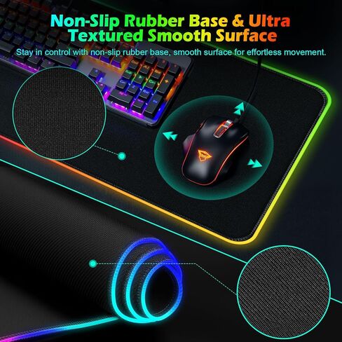 لوحة ماوس ألعاب RGB مع شحن لاسلكي 15 وات، لوحة ماوس LED كبيرة جدًا XXL مقاس 800 × 300 × 4 مم، 13 وضعًا للضوء قاعدة مطاطية غير قابلة للانزلاق، لوحة كمبيوتر مقاومة للماء لديكور مكتب ألعاب المنزل والمكتب in Kuwait