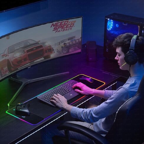 لوحة ماوس ألعاب RGB مع شحن لاسلكي 15 وات، لوحة ماوس LED كبيرة جدًا XXL مقاس 800 × 300 × 4 مم، 13 وضعًا للضوء قاعدة مطاطية غير قابلة للانزلاق، لوحة كمبيوتر مقاومة للماء لديكور مكتب ألعاب المنزل والمكتب in Kuwait