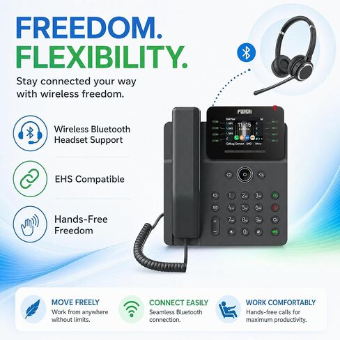 Fanvil V62W Business Wi-Fi IP Phone, Built-in Bluetooth 5.4 & Wi-Fi 6, 12 SIP Lines, 21 DSS BLF Keys, HD Wideband Audio, Dual Gigabit PoE Office VoIP Phone in Kuwait
