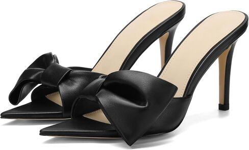 Women's Pointed Open Toe Heels With Bow Fashion Sexy High Kitten Heels Summer Slip on Mules Stiletto Backless Heeled Sandals for Party Daily in Saudi Arabia