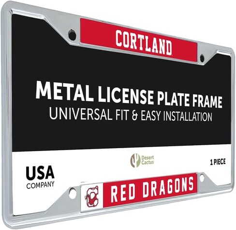 Desert Cactus SUNY Cortland Red Dragons State University of New York إكسسوارات السيارات إطار لوحة ترخيص معدني وحامل بطاقات للأمام أو الخلف للسيارة (التميمة) in Kuwait