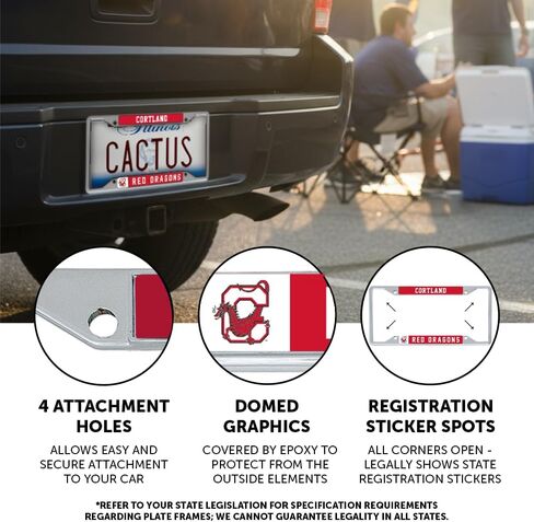 Desert Cactus SUNY Cortland Red Dragons State University of New York إكسسوارات السيارات إطار لوحة ترخيص معدني وحامل بطاقات للأمام أو الخلف للسيارة (التميمة) in Kuwait
