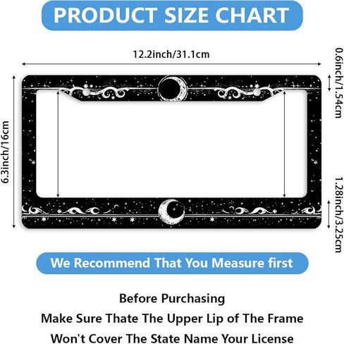 2Pcs Moon Waves Stars License Plate Frame Milky Way Starry Sky Car Front License Plate Personalise License Plate Frames Stainless Steel Metal Car Plates Tag Funny Decor Men Women 12x6 Inch in Saudi Arabia