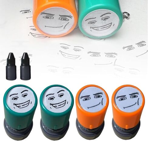 4PCS Funny Cute Expression Sensitive Seal, Funny Game Characters Face Stamp Set, Teacher Stamps for Classroom Awards, Journaling, Scrapbooking & DIY Crafts (Orange+Green) in Saudi Arabia