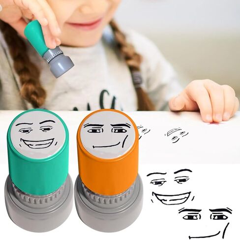 4PCS Funny Cute Expression Sensitive Seal, Funny Game Characters Face Stamp Set, Teacher Stamps for Classroom Awards, Journaling, Scrapbooking & DIY Crafts (Orange+Green) in Saudi Arabia