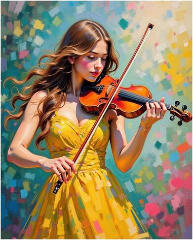 EnLvYY Violinist in Yellow Dress Paint by Numbers for Adults 16x20 Inch, DIY Unframed Kit, Girl Playing Violin with Colorful Abstract Background, Gift for Music and Art Lovers in Saudi Arabia